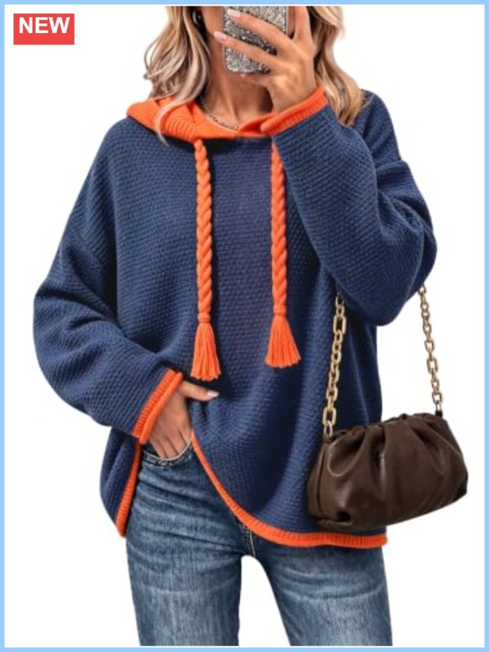 Oversized Hooded Sweater Cotton Acrylic Pullover Knit Top
